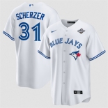 Men's Toronto Blue Jays #31 Max Scherzer White 2025 World Series Home Cool Base Stitched Jersey Men's Toronto Blue Jays #31 Max Scherzer White 2025 World Series Home Cool Base Stitched Jersey