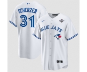 Men's Toronto Blue Jays #31 Max Scherzer White 2025 World Series Home Cool Base Stitched Jersey Men's Toronto Blue Jays #31 Max Scherzer White 2025 World Series Home Cool Base Stitched Jersey