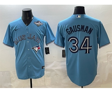 Men's Toronto Blue Jays #34 Kevin Gausman Blue 2025 World Series Cool Base Stitched Baseball Jersey