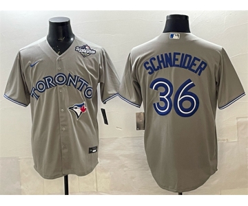 Men's Toronto Blue Jays #36 Davis Schneider Gray 2025 World Series Cool Base Stitched Baseball Jersey