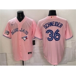 Men's Toronto Blue Jays #36 Davis Schneider Pink 50 Seasons Patch Stitched Baseball Jersey