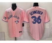 Men's Toronto Blue Jays #36 Davis Schneider Pink 50 Seasons Patch Stitched Baseball Jersey Men's Toronto Blue Jays #36 Davis Schneider Pink 50 Seasons Patch Stitched Baseball Jersey