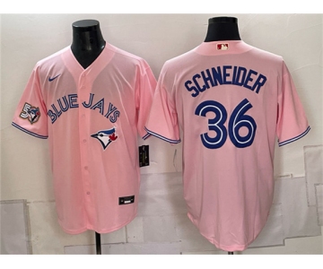 Men's Toronto Blue Jays #36 Davis Schneider Pink 50 Seasons Patch Stitched Baseball Jersey