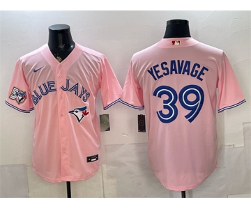 Men's Toronto Blue Jays #39 Trey Yesavage Pink 50 Seasons Patch Stitched Baseball Jersey
