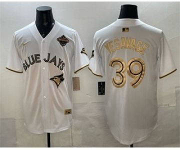 Men's Toronto Blue Jays #39 Trey Yesavage White Gold 2025 American League Champions Limited Stitched Jersey