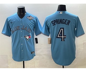Men's Toronto Blue Jays #4 George Springer Blue 2025 World Series Cool Base Stitched Baseball Jersey