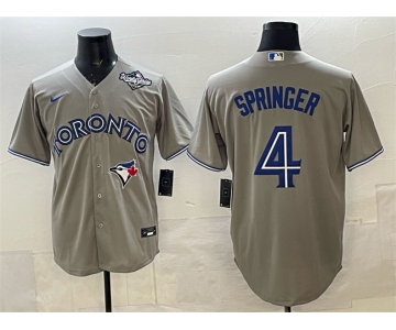 Men's Toronto Blue Jays #4 George Springer Gray 2025 World Series Cool Base Stitched Baseball Jersey