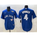 Men's Toronto Blue Jays #4 George Springer Navy 2025 World Series Home Cool Base Stitched Baseball Jersey Men's Toronto Blue Jays #4 George Springer Navy 2025 World Series Home Cool Base Stitched Baseball Jersey