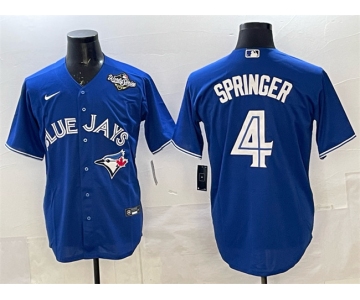Men's Toronto Blue Jays #4 George Springer Navy 2025 World Series Home Cool Base Stitched Baseball Jersey