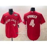 Men's Toronto Blue Jays #4 George Springer Red 2025 World Series Cool Base Stitched Baseball Jersey Men's Toronto Blue Jays #4 George Springer Red 2025 World Series Cool Base Stitched Baseball Jersey