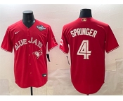 Men's Toronto Blue Jays #4 George Springer Red 2025 World Series Cool Base Stitched Baseball Jersey Men's Toronto Blue Jays #4 George Springer Red 2025 World Series Cool Base Stitched Baseball Jersey