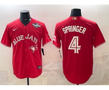 Men's Toronto Blue Jays #4 George Springer Red 2025 World Series Cool Base Stitched Baseball Jersey