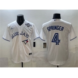 Men's Toronto Blue Jays #4 George Springer White 2025 World Series Home Cool Base Stitched Baseball Jersey Men's Toronto Blue Jays #4 George Springer White 2025 World Series Home Cool Base Stitched Baseball Jersey