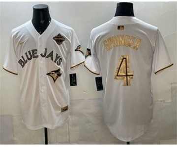 Men's Toronto Blue Jays #4 George Springer White Gold 2025 American League Champions Limited Stitched Jersey