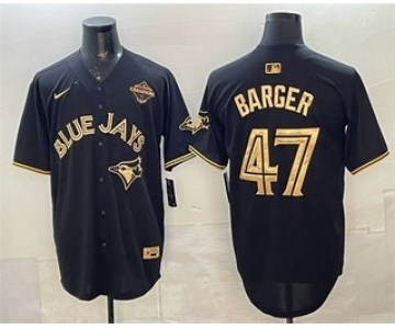 Men's Toronto Blue Jays #47 Addison Barger Black Gold 2025 American League Champions Limited Stitched Jersey