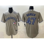 Men's Toronto Blue Jays #47 Addison Barger Gray 2025 World Series Cool Base Stitched Baseball Jersey Men's Toronto Blue Jays #47 Addison Barger Gray 2025 World Series Cool Base Stitched Baseball Jersey