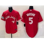 Men's Toronto Blue Jays #5 Daulton Varsho Red 50 Seasons Patch Stitched Baseball Jersey Men's Toronto Blue Jays #5 Daulton Varsho Red 50 Seasons Patch Stitched Baseball Jersey
