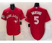 Men's Toronto Blue Jays #5 Daulton Varsho Red 50 Seasons Patch Stitched Baseball Jersey Men's Toronto Blue Jays #5 Daulton Varsho Red 50 Seasons Patch Stitched Baseball Jersey