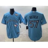 Men's Toronto Blue Jays #57 Shane Bieber Blue 2025 World Series Cool Base Stitched Baseball Jersey