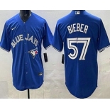 Men's Toronto Blue Jays #57 Shane Bieber Blue Cool Base Jersey