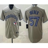 Men's Toronto Blue Jays #57 Shane Bieber Gray Cool Base Jersey Men's Toronto Blue Jays #57 Shane Bieber Gray Cool Base Jersey