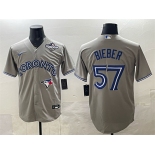 Men's Toronto Blue Jays #57 Shane Bieber Grey 2025 World Series Cool Base Stitched Baseball Jersey Men's Toronto Blue Jays #57 Shane Bieber Grey 2025 World Series Cool Base Stitched Baseball Jersey