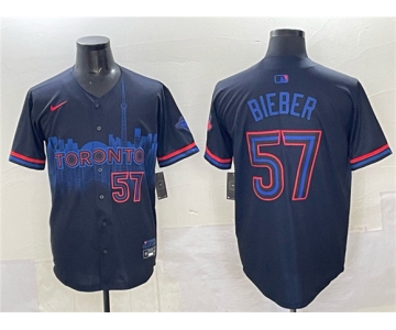 Men's Toronto Blue Jays #57 Shane Bieber Navy 2024 City Connect Limited Stitched Baseball Jersey