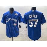 Men's Toronto Blue Jays #57 Shane Bieber Royal 2025 World Series Cool Base Stitched Baseball Jersey Men's Toronto Blue Jays #57 Shane Bieber Royal 2025 World Series Cool Base Stitched Baseball Jersey