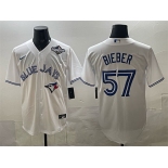 Men's Toronto Blue Jays #57 Shane Bieber White 2025 World Series Home Cool Base Stitched Baseball Jersey