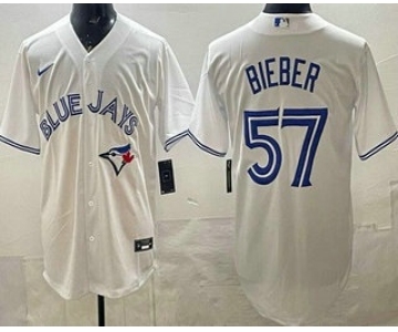 Men's Toronto Blue Jays #57 Shane Bieber White Cool Base Jersey