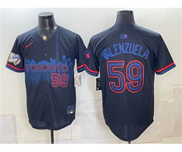 Men's Toronto Blue Jays #59 Brandon Valenzuela Navy 50 Seasons Patch 2024 City Connect Limited Stitched Baseball Jersey