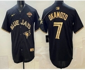 Men's Toronto Blue Jays #7 Kazuma Okamoto Black Gold 2025 American League Champions Limited Stitched Jersey
