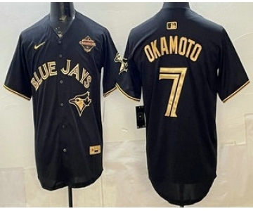 Men's Toronto Blue Jays #7 Kazuma Okamoto Black Gold 2025 American League Champions Limited Stitched Jersey