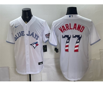Men's Toronto Blue Jays #77 Louis Varland White 2026 USA 250 Fourth of July Stitched Baseball Jersey