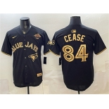 Men's Toronto Blue Jays #84 Dylan Cease Black Gold 2025 American League Champions Limited Stitched Baseball Jersey Men's Toronto Blue Jays #84 Dylan Cease Black Gold 2025 American League Champions Limited Stitched Baseball Jersey