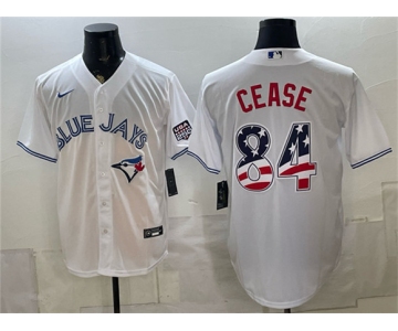 Men's Toronto Blue Jays #84 Dylan Cease White 2026 USA 250 Fourth of July Stitched Baseball Jersey