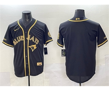 Men's Toronto Blue Jays Blank Black Gold Cool Base Stitched Jersey