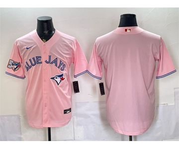Men's Toronto Blue Jays Blank Pink 50 Seasons Patch Stitched Baseball Jersey