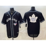 Men's Toronto Blue Jays & Leafs With White Leafs Logo 2026 Fashion Replica Black Out Stitched Baseball Jersey Men's Toronto Blue Jays & Leafs With White Leafs Logo 2026 Fashion Replica Black Out Stitched Baseball Jersey