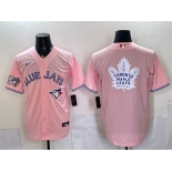 Men's Toronto Blue Jays & Leafs With White Leafs Logo Pink 50 Seasons Patch Stitched Baseball Jersey Men's Toronto Blue Jays & Leafs With White Leafs Logo Pink 50 Seasons Patch Stitched Baseball Jersey