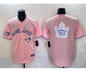 Men's Toronto Blue Jays & Leafs With White Leafs Logo Pink 50 Seasons Patch Stitched Baseball Jersey