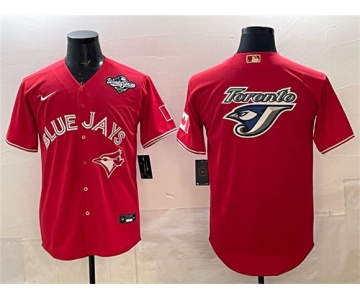 Men's Toronto Blue Jays Team Big Logo Red 2025 World Series Home Cool Base Stitched Baseball Jersey