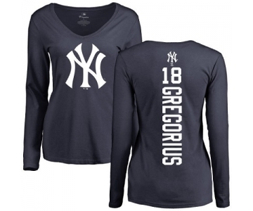 MLB Women's Nike New York Yankees #18 Didi Gregorius Navy Blue Backer Long Sleeve T-Shirt