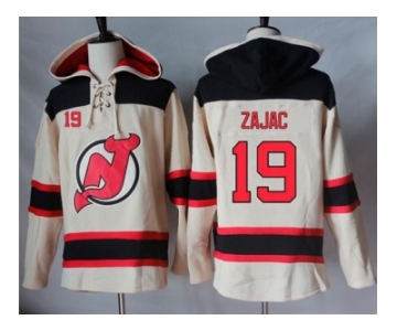 Men's New Jersey Devils #19 Travis Zajac Cream Sawyer Hooded Sweatshirt Stitched NHL Jersey