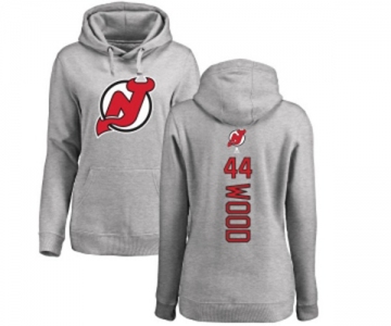 Hockey Women New Jersey Devils #44 Miles Wood Ash Backer Pullover Hoodie