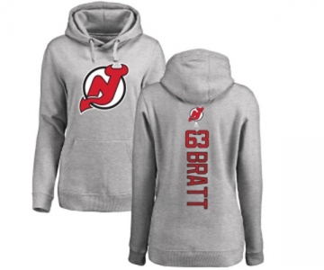 Hockey Women New Jersey Devils #63 Jesper Bratt Ash Backer Pullover Hoodie