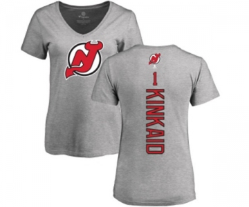 Hockey Women New Jersey Devils #1 Keith Kinkaid Ash Backer T-Shirt