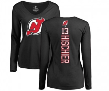 Hockey Women New Jersey Devils #13 Nico Hischier Black Backer Long Sleeve T-Shirt