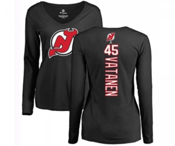 Hockey Women New Jersey Devils #45 Sami Vatanen Black Backer Long Sleeve T-Shirt