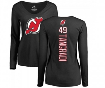 Hockey Women New Jersey Devils #49 Eric Tangradi Black Backer Long Sleeve T-Shirt